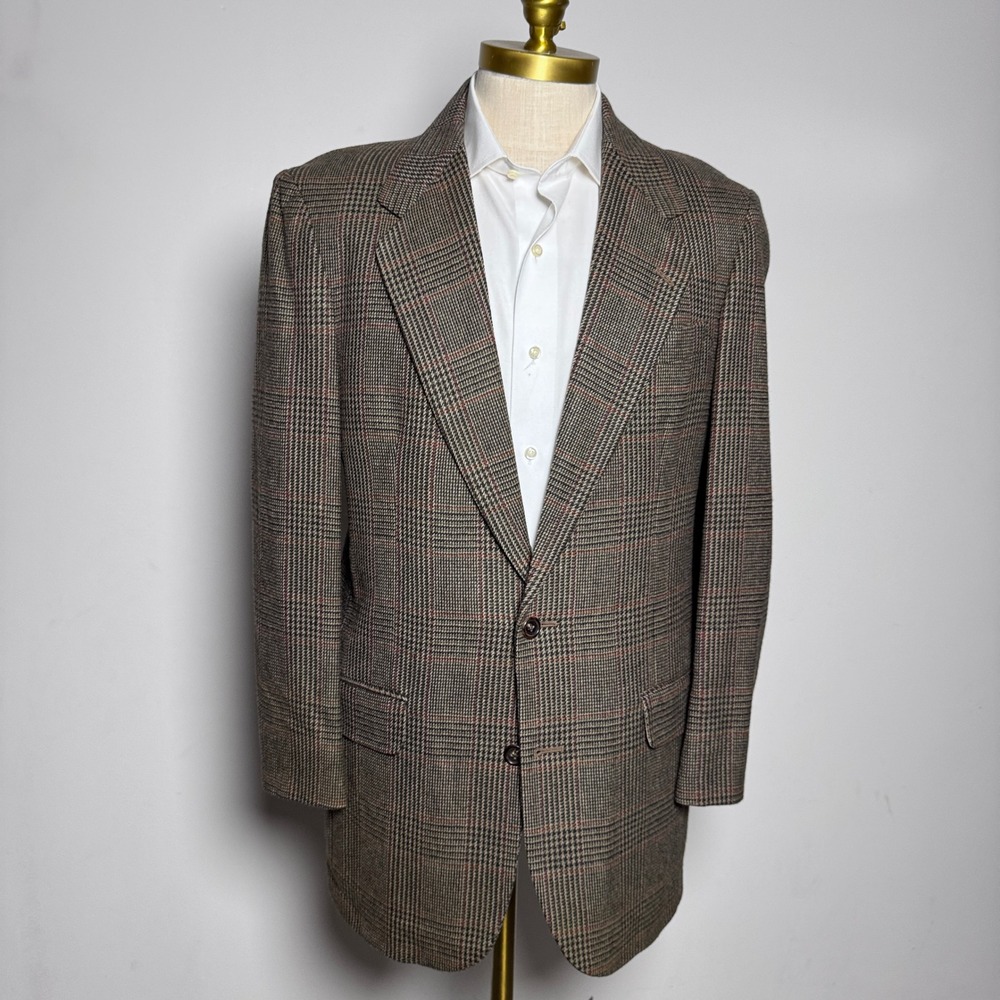 Banana Republic Sport Coat Mens 40L Brown Glen Plaid Wool Two Button Blazer